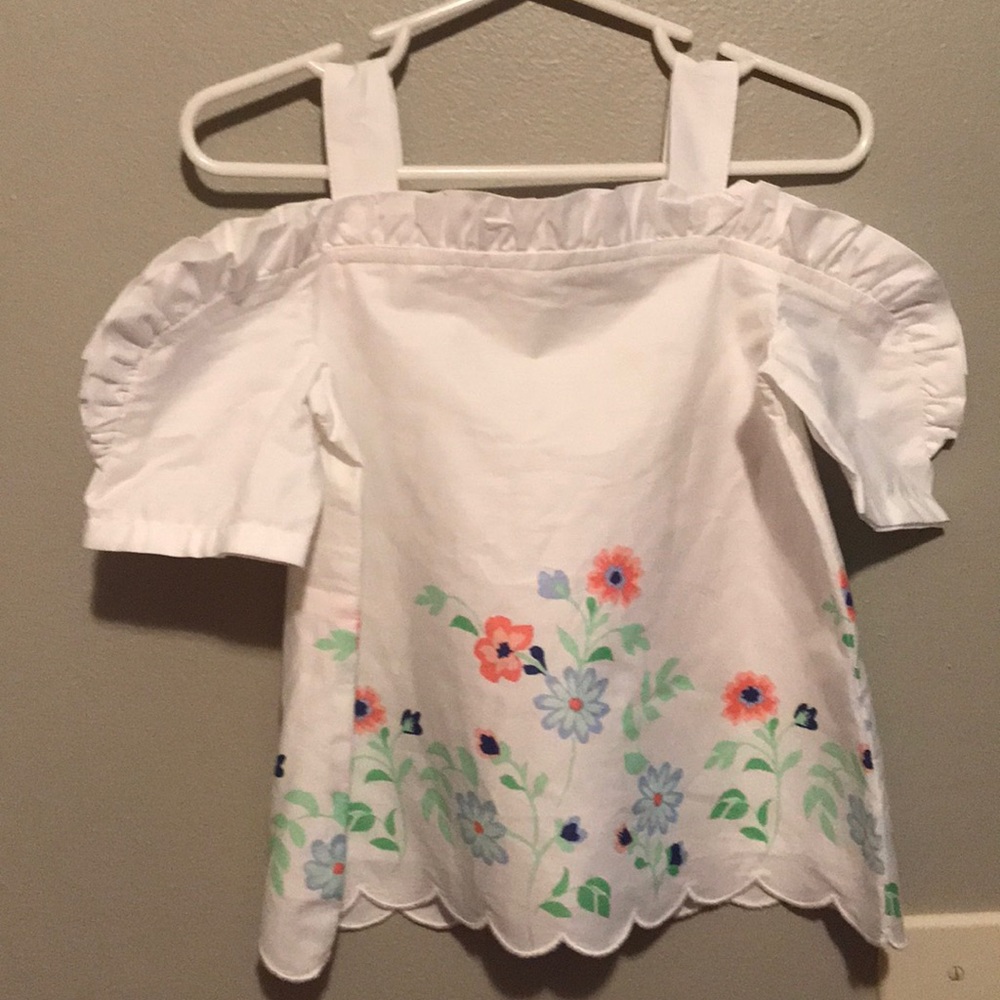 White cotton Janie and jack off shoulder blouse